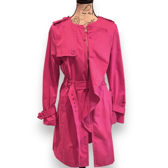 BCBGMAXAZRIA Raspberry Pink Belted Trench Coat – Size M - Picture 2 of 12